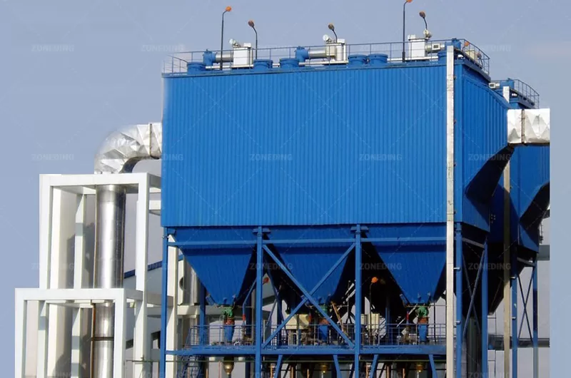 Baghouse dust collector connected to a rotary dryer