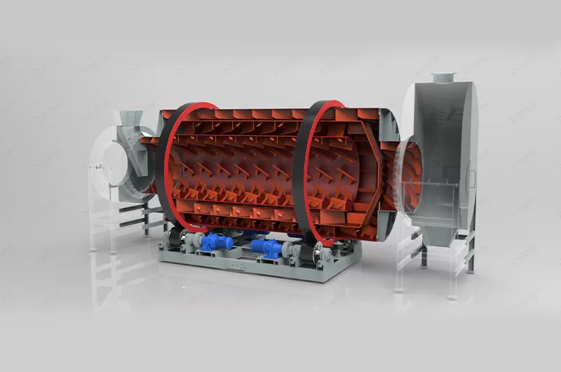 Internal structure of three-drum dryer