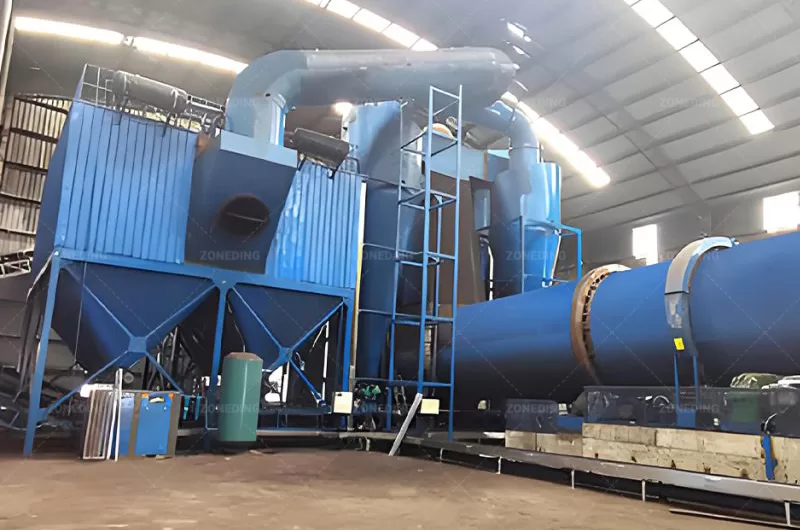 ZONEDING single-drum rotary bagasse dryer is working with Fabric Filter Dust Collector/ Baghouse