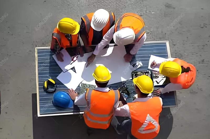 Engineers discussing flotation plant design with supplier representatives